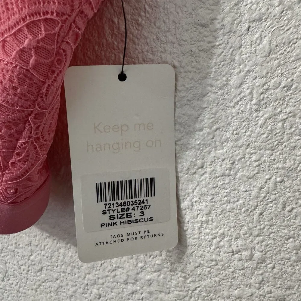 All.You.LIVELY Womens Busty Lace Bralette‎ Bra Pink Hibiscus Size 3 Wireless